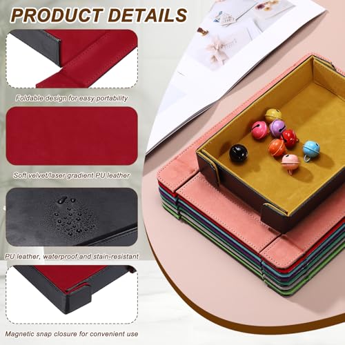uxcell PU Leather Dice Tray, Rectangle Magnetic Folding Velvet Portable Folding Dice Rolling Tray for Table Games Keys Wallet Watch Coin, Red - color: Red