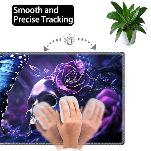 Large Gaming Mouse Pad Set with Wrist Support – 31.5" x 11.8" 4-in-1 XXL Mousepad with Keyboard Wrist Rest, Mouse Wrist Rest & Coaster – Ergonomic Desk Mat for Office, Home – Blue Butterfly Skull - color: Blue Butterfly Skull