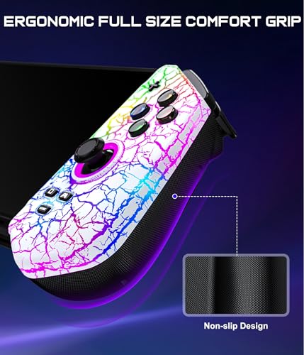 Switch Controller for Nintendo Switch/OLED, Hall Effect Joystick Wired Switch Pro Remote Controller with Turbo/4 Game Slot/Dual Motor, Handheld Joypad Replacement for Nintendo Switch Controller - color: White Crack