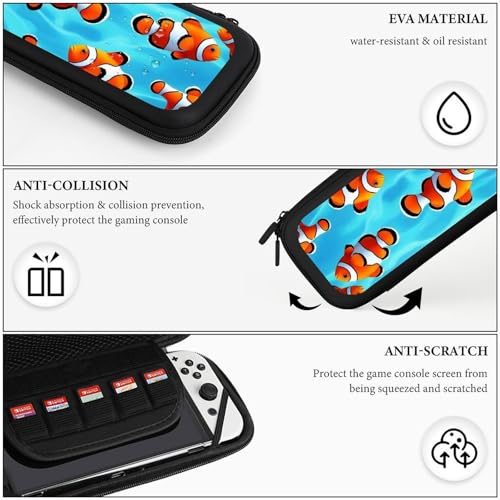 Travel Protective Pouch Compatible with Switch, Portable Carrying Case with 15 Game Cartridges, Blue Sea Clownfish Hard Shell Storage Bag - color: Color(82)