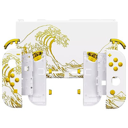 eXtremeRate DIY Replacement Shell Buttons for Nintendo Switch, Back Plate for Switch Console, Housing with Full Set Buttons for Joycon Handheld Controller - The Great Golden Wave Off Kanagawa - White - color: The Great Wave Off Kanagawa - White