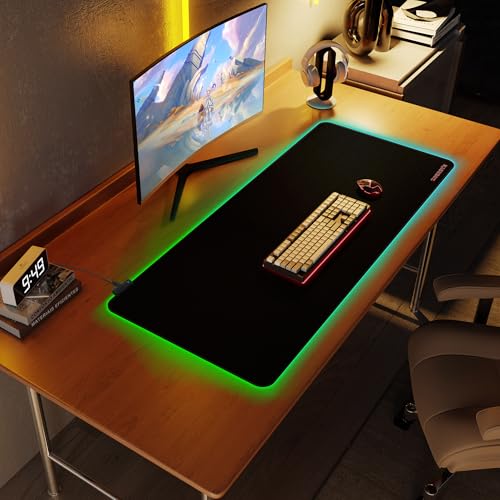ZORESYN Large RGB Gaming Mouse Pad, 47.2x19.7 Inch Extended LED Mousepad with 9 Lighting Modes, Non-Slip Rubber Base, Smooth Surface, USB-C Powered, for PC Laptop Computer Gamer - Black - size: 47.2L x 19.7W inches