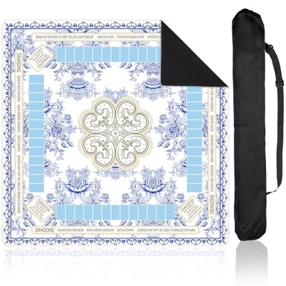 party greeting Chinoiserie Mahjong Mat with Black Carrying Bag 31.5 x 31.5 Inches Multi Purpose Game Table Cover Anti Slip and Noise Reduction for Mahjong Poker Board Card Dominoes Games(Blue) - color: Blue