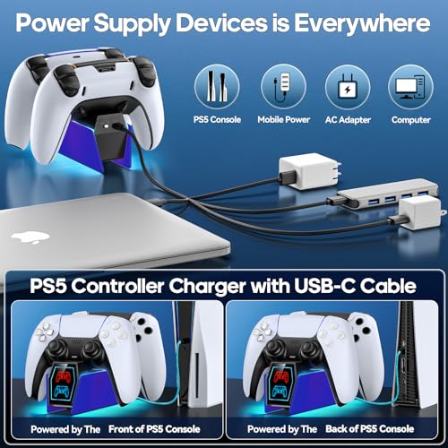 Controller Charger Station Compatible with Play 5 Faceplates Edge & Dual Controller, 9 Lightings P 5 Accessories Charging Station, P 5 Dock Stand with LED Indicator & On-Off Switch, Cobalt Blue for PlayStation Consoles - color: Cobalt Blue