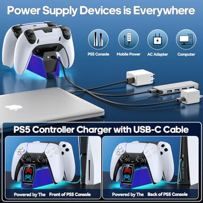Controller Charger Station Compatible with Play 5 Faceplates Edge & Dual Controller, 9 Lightings P 5 Accessories Charging Station, P 5 Dock Stand with LED Indicator & On-Off Switch, Cobalt Blue for PlayStation Consoles - color: Cobalt Blue