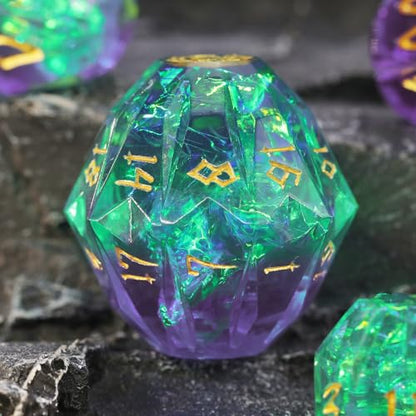 FONVGOGO Resin Dice Set, Dungeons and Dragons DND Dice with Box Polyhedral D and D Dice Set 7-Piece Role Playing Game RPG（Green and Gold） - color: S Green and Gold