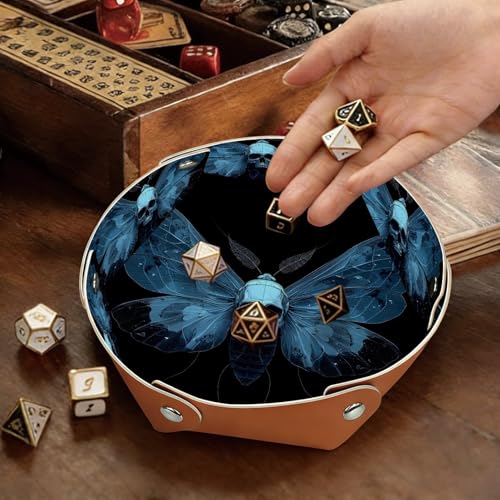 2Pcs PU Dice Holder Folding for RPG DND Table Games, Dice Trays Storage Box Portable Folding Rolling Dice Tray, Blue Moth Skull - color: Multi 10
