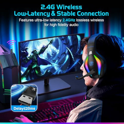 Fachixy FC100 Wireless Gaming Headset with Microphone for PS5, PS4- Gamer Headset with Mic - Bluetooth Headphones with 50Hrs Battery Life - for PC, Mac, Tablets, Switch and Smartphones