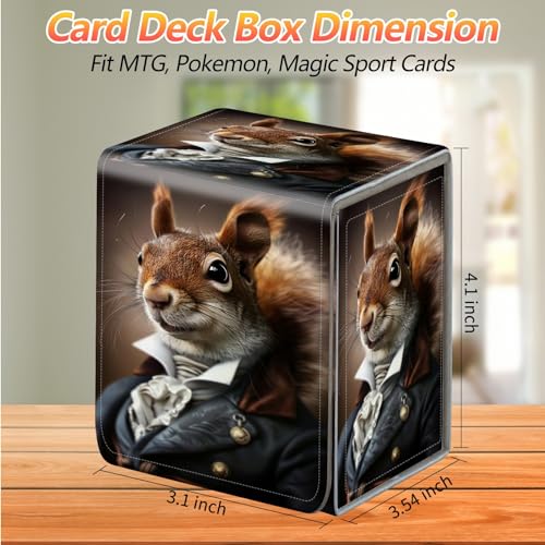 Card Deck Box, Card Storage Box Fits 100+ Single Sleeved, Large Capacity PU Leather Card Storage Box with Strong Magnet for Magic Commander TCG CCG, Squirrel - color: Squirrel
