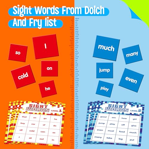 Sight Word Bingo Game, 144 Sight Words Learn to Read Level 1 & Level 2 Bingo Board Game Dolch's & Fry's Words Lists for Kindergarten and Preschool, Grade 1st, 2nd, Kids 4-8 (Up to 25 Players) - style: Sight Word Level 1 & Level 2-A