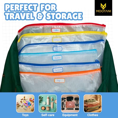24 Pcs Mesh Zipper Pouch Bags A3 (16x12) Inches Large Waterproof, Reusable Zipper Bags for Board Game & Puzzle Storage, Classroom, Office & Organization, 8 Colors