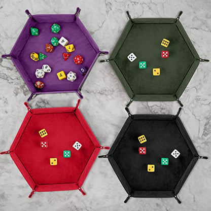 SIQUK 4 Pieces Dice Tray Hexagon Dice Roller Tray Folding PU Leather Dice Trays for Dice Games Like RPG, DND and Other Table Games(Dark Green, Violet, Red, Black) - color: Dark Green, Violet, Red, Black