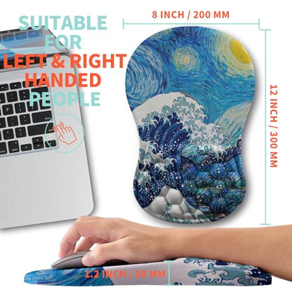 Ergonomic Mouse Pad Wrist Support with Memory Foam Massage Bulge, Carpal Tunnel Pain Relief Mousepad Wrist Rest for Mouse(12x8 inch,Wave Starry) - color: Kg005-wave Starry Night