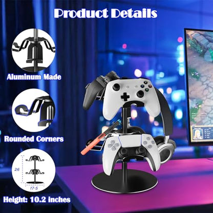 ZHGM Controller Stand 2 Tiers, Universal Gaming Headphone Stand Compatible with Xbox PS5 PS4 Nintendo Switch Pro, Aluminum Headset Holder Organizer Rack, Desktop Gamepads Holder, Black - color: Black