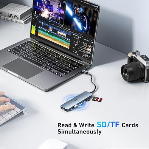 BENFEI 7-in-1 USB C Hub with HDMI(4K@60Hz), 2 USB-A, 1 USB-C Data, 100W Charge, SD/TF Card Reader, Silicone Tangle-Free Cable Compatible with MacBook Pro/Air, iPad Pro, iMac, iPhone 15 Pro/Pro Max - color: Grey