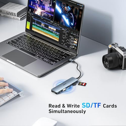 BENFEI 7-in-1 USB C Hub with HDMI(4K@60Hz), 2 USB-A, 1 USB-C Data, 100W Charge, SD/TF Card Reader, Silicone Tangle-Free Cable Compatible with MacBook Pro/Air, iPad Pro, iMac, iPhone 15 Pro/Pro Max - color: Grey