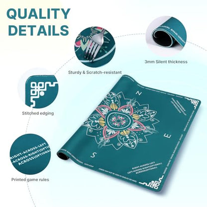 DEVPNR Mahjong Mat for Table with Rules, 32.6"x32.6", Green | Non-Slip Table Cover, Noise-Reducing, with Rules, Portable with Travel Bag, for American Mahjong, Poker, Card & Board Games - color: Green