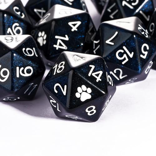 10-Pack Black D20 Dice Glitter 20 Sided Dice for DND Tabletop Games | Leather Storage Bag, DM Gift, for Dungeons and Dragons Role Playing Games - color: 10pcs D20 Black Mixed Blue