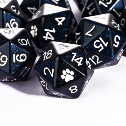 10-Pack Black D20 Dice Glitter 20 Sided Dice for DND Tabletop Games | Leather Storage Bag, DM Gift, for Dungeons and Dragons Role Playing Games - color: 10pcs D20 Black Mixed Blue