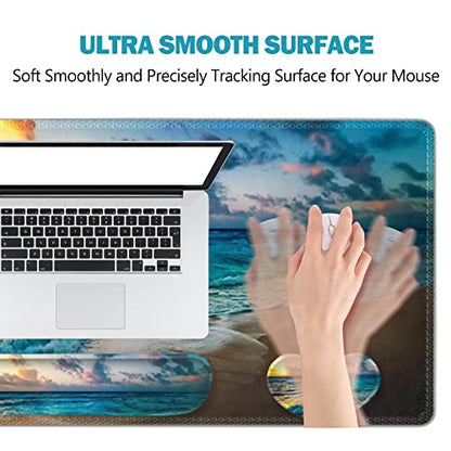 ToLuLu Mouse Pad, Memory Foam Ergonomic Keyboard Mouse Wrist Rest Support | Large Extended Gaming Desk Mat with Stitched Edges, Non-Slip Base Mousepad Set for Home Office Game and Study, Beach Sunset - color: Sunset Sea Beach