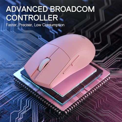 Redragon M916 PRO 3-Mode Wireless Gaming Mouse, 55G Ultra-Light 26K DPI Mouse w/Ergonomic Natural Grip Build, Full Programmable Buttons, Software Supports DIY Keybinds & DPI (1K Hz, Pink) - color: Pink, style: 1K Hz