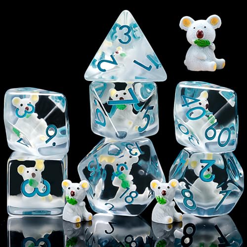 DND Resin Koala Dice Set, D&D Polyhedral Dice for Dungeons and Dragons RPG, MTG Role Playing Games D and D Dice 7pcs D20 D12 D10 D8 D6 D4 - color: Koala