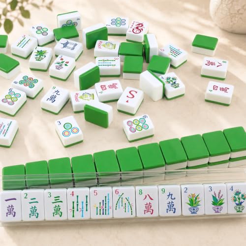 Soulchen 1.2 Inch Green Houseplant American Mahjong Set, 168 Pcs Tiles | Engraved, Tote Bag Dice Carry Pouch, Complete American Mahjong Set, Game Night Travel Vacation Collection Gift - color: Green, size: 1.2 Inch