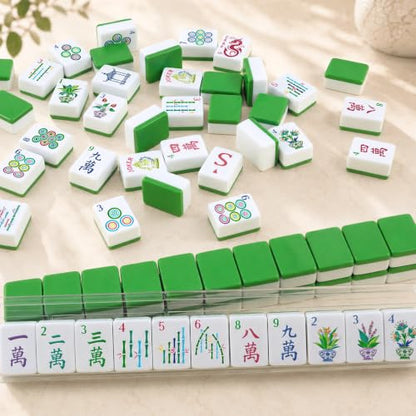 Soulchen 1.2 Inch Green Houseplant American Mahjong Set, 168 Pcs Tiles | Engraved, Tote Bag Dice Carry Pouch, Complete American Mahjong Set, Game Night Travel Vacation Collection Gift - color: Green, size: 1.2 Inch