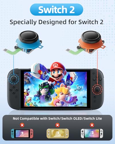 LuxiSync Joycon Joystick Replacement Kit for Nintend0 Switch 2, Anti-Drift | Joycon Repair Kit for Switch 2, with 2 Thumbsticks, Drift Fix Tools Y Screwdriver, Tweezers, Pry Tools, 14 Thumb Grips