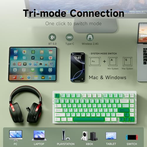 MCHOSE G75 PRO 75% Wireless Mechanical Keyboard, TKL Keyboards Tri-Mode BT5.0/2.4GHz/USB-C, Hot Swap Custom Creamy Keyboards Linear Switch, Double Shot PBT Keycaps RGB LED Backlit, White&Green - color: Green