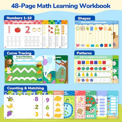 JoyCat Math Busy Book for Toddlers Reusable Preschool Workbook for Ages 3–8 | with 10 Dry-Erase Markers, Number Tracing & Counting Activity Book for Kids, Kindergarten Learning Activities, Travel-Ready - style: 5. Math