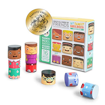 16-Piece Magnetic Wooden Friends Set, Diversity Dolls | Diversity toys for preschool and child care, multicultural friends in four skin tones, mix and match heads, bodies and legs - size: 16 Piece Set