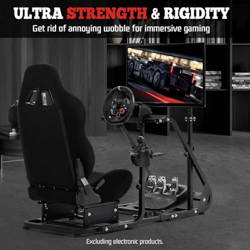 Supllueer Racing Simulator Cockpit with TV Mount and Gaming Seat Fit for Logitech GPRO G920 G923, for Thrustmaster T128 T300, Sim Driving Stand Without Steering Wheel/Pedal/Shifter/TV