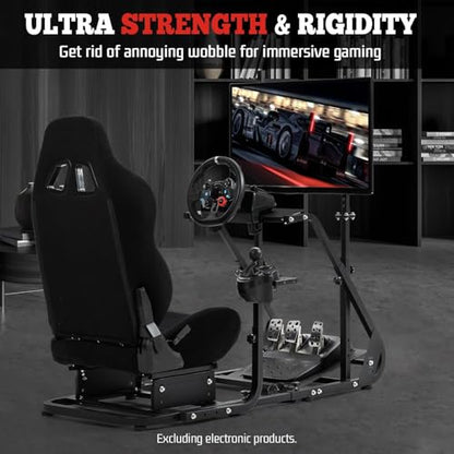 Supllueer Racing Simulator Cockpit with TV Mount and Gaming Seat Fit for Logitech GPRO G920 G923, for Thrustmaster T128 T300, Sim Driving Stand Without Steering Wheel/Pedal/Shifter/TV