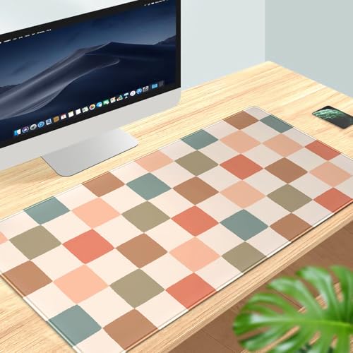 Boho Checker Desk Mat Beige Checkerboard Mouse Pad Large Aesthetic Desk Pad Extended Gaming Mousepad XXL Keyboard Pad Computer Laptop Mouse Mat Office Desktop Decor Pad 31.5x15.7 in - color: Boho Checker