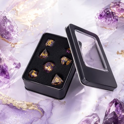 Metal Dice Set DND 7pcs with Gift Box - RPG Gift for Gamers(Gold-Purple) | Elegant gift box included, making it the ultimate present for roleplaying tabletop gamers and D&D enthusiasts - color: Gold-purple