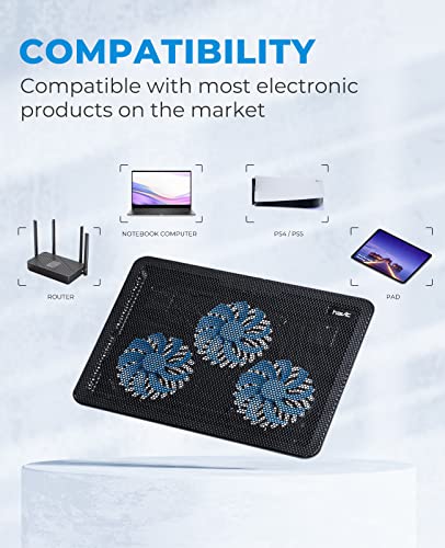 havit HV-F2056 15.6"-17" Laptop Cooler Cooling Pad - Slim Portable USB Powered (3 Fans), Black/Blue - color: Black+Blue
