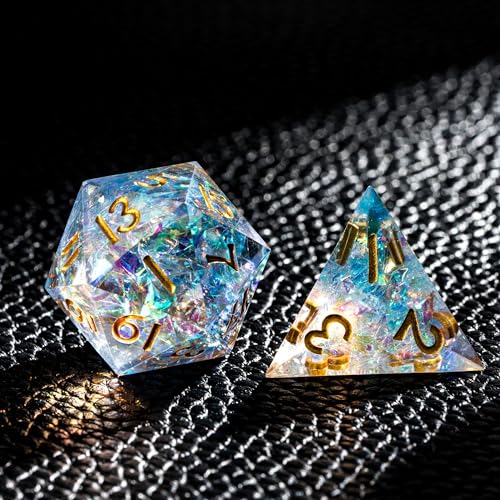 7PCS DND Dice Set,Transparent Sharp Edge Dice Set D&D RPG Polyhedral Die,for Dungeons and Dragons TTRPG Games Roleplaying Games Pathfinder,with Gift Box(Blue and Orange) - color: Blue and Orange