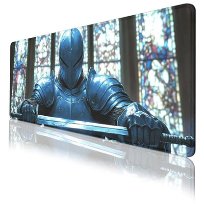 Knight Gaming Mouse Pad Gothic Fantasy Stained Glass Mousepad Extended Large Laptop Keyboard Non-Slip Rubber Base with Stitched Edges Office Computer Keyboard Laptop 31.5x11.8 Inch - color: Knight_12, size: 31.5L x 11.8W inches