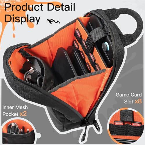 JETech Sling Bag for Nintendo Switch 2/Switch OLED/Switch Console, Black | Crossbody Carrying Design, 8 Game Card Slots, Large Storage Capacity, Travel-Friendly Organization - color: Black
