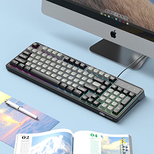 Camiysn Wire Gaming Keyboard, 7 Colorful Rainbow Backlight Classic Gaming Keyboard (Black & Grey) - color: Black & Grey