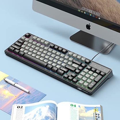 Camiysn Wire Gaming Keyboard, 7 Colorful Rainbow Backlight Classic Gaming Keyboard (Black & Grey) - color: Black & Grey