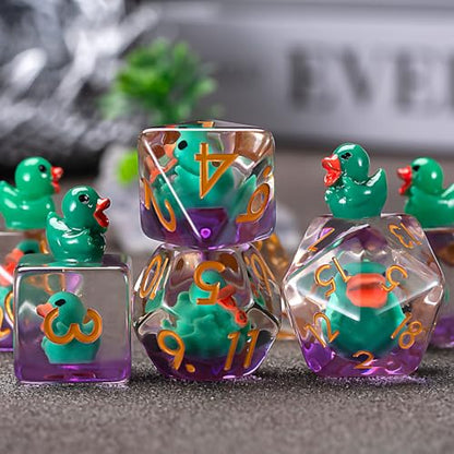 DND Duck-Resin Dice Set, Swan Polyhedral D&D D and D Dice Inclusion Dice for Dungeons and Dragons MTG RPG for Ages 15 and Up - color: Duck-green