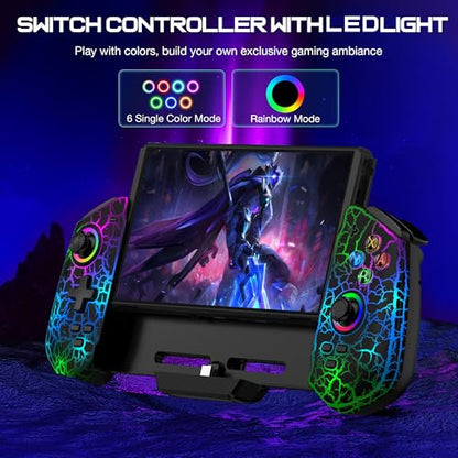 Switch Controller with Hall Joystick for Nintendo Switch/OLED, Wired Switch Pro Remote Controller with Turbo/4 Game Slot/Dual Motor,Handheld Joypad Replacement for Nintendo Switch Controller - color: Black Crack