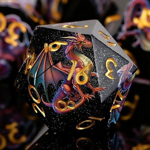 Dragon Pattern Double Layered Starry Sky Black Resin DND Dice Set, d4 d6 d8 10 d12 d20 7Pcs Sharp Edge D&D Dice for RPG MTG D and D Role Playing Desktop Games - color: Dragon Black