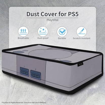 PlayVital Nylon Horizontal Dust Cover for ps5, Soft Neat Lining Dust Guard, Anti Scratch Waterproof Cover Sleeve for ps5 Console Digital Edition & Disc Edition - Retro 32 Bit Style - color: Retro 32 Bit Style