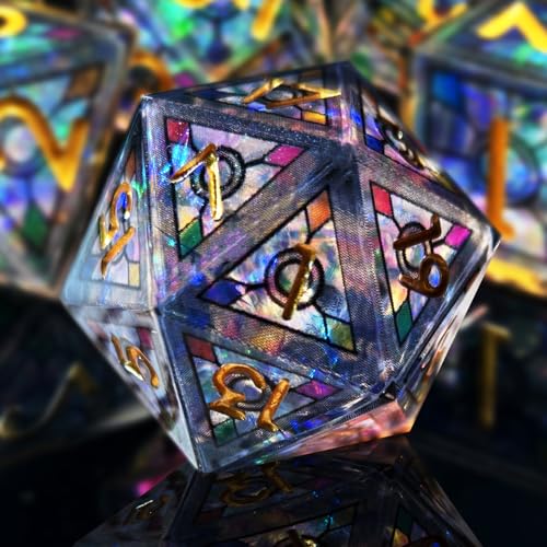 HAOMEJA Double Layered Resin Dice Set 7pcs/ Stained Glass Effect & Gold Numbers/Sharp Edged Polyhedral Dice/Apply to D&D/DND/Role Playing Game/RPG/Party Gift (Black Sky) - color: 1 Black Sky