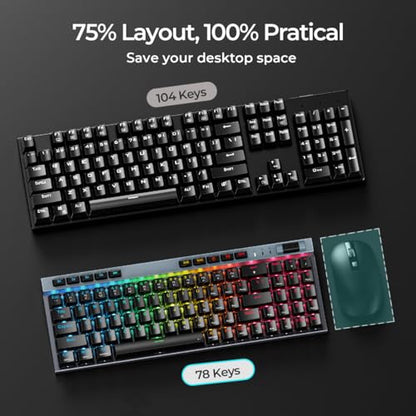 RGB Mechanical Gaming Keyboard, 78 Keys Hot-Swap Mechanical Keyboard With Magnetic Red Switches, Ergonomic Keyboard with Aluminum Cover/Media Keys/Software/Dual System Wired Keyboard for PC/Mac Gamer