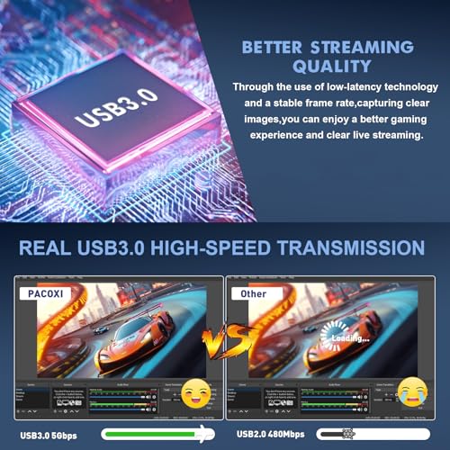 USB Capture Card for Streaming, YUY2 1080P 60FPS for Switch/PS5/Xbox/DSLR | 4K HDMI Pass-Through, 3.5mm Mic-in, Plug & Play No Drivers, for OBS Twitch YouTube, Windows/Mac Compatible - color: Blue