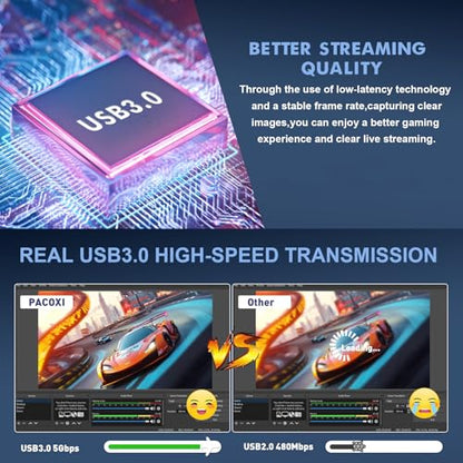 USB Capture Card for Streaming, YUY2 1080P 60FPS for Switch/PS5/Xbox/DSLR | 4K HDMI Pass-Through, 3.5mm Mic-in, Plug & Play No Drivers, for OBS Twitch YouTube, Windows/Mac Compatible - color: Blue